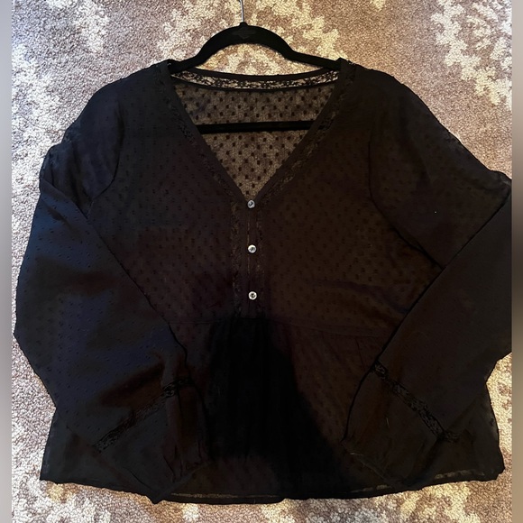 ⭐️Hollister⭐️Black Long-sleeve see through Baby Doll Shirt, size Medium ⭐️ - Picture 6 of 12